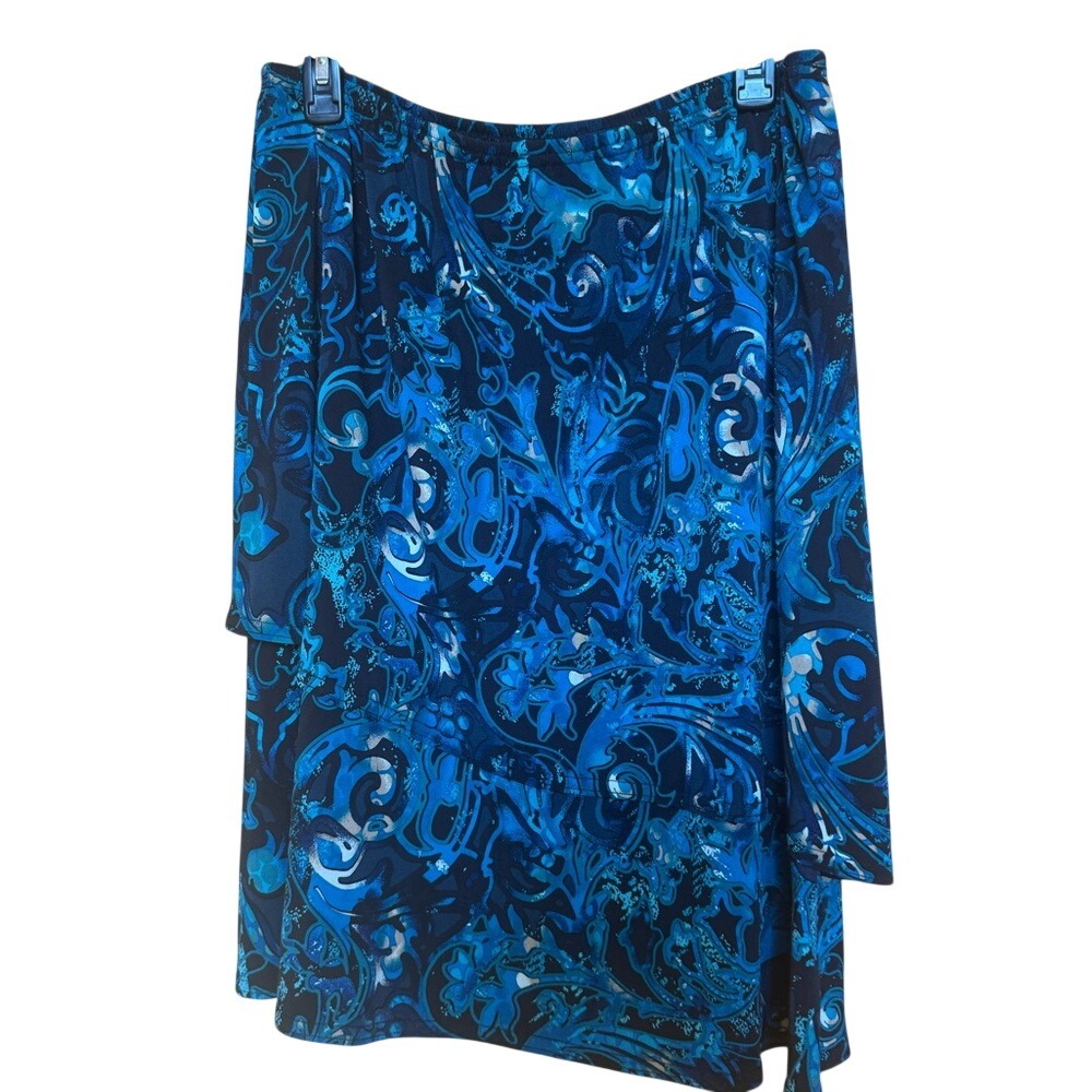 R&M Richards Asymmetrical Blue and Black Skirt Size XL Office Workwear Vibrant